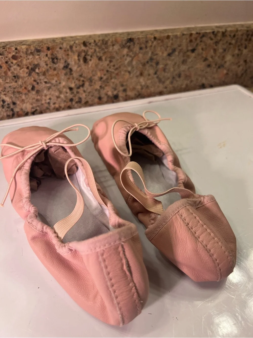 Bloch Girl’s Size 10 Pink Leather Ballet Flats with Elastic Tie NWOT Full Sole